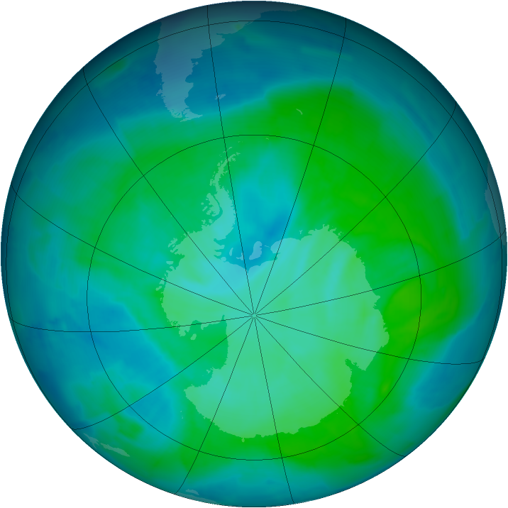 Antarctic ozone map for 14 January 2012